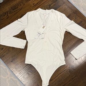 Good American White Buttoned Bodysuit